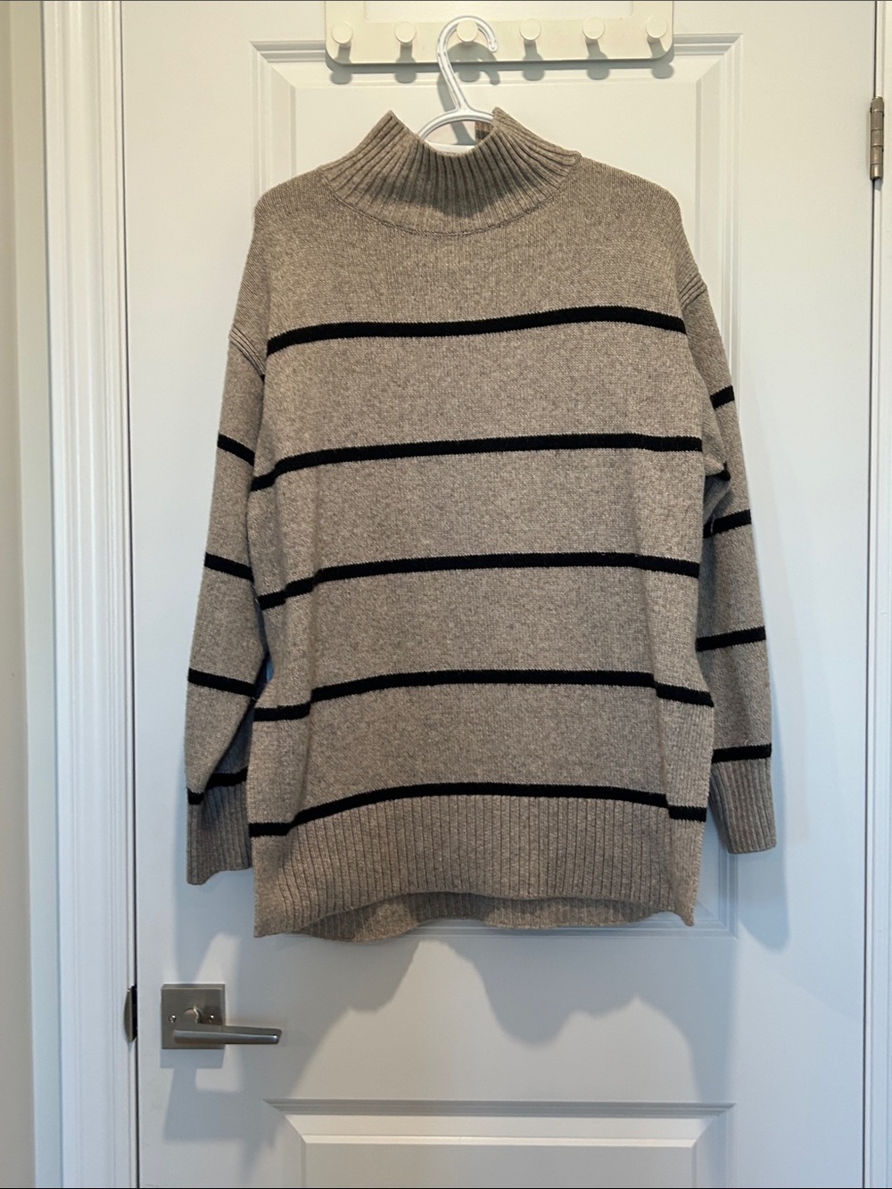 H&M Beige Turtleneck Sweater with Black Stripes